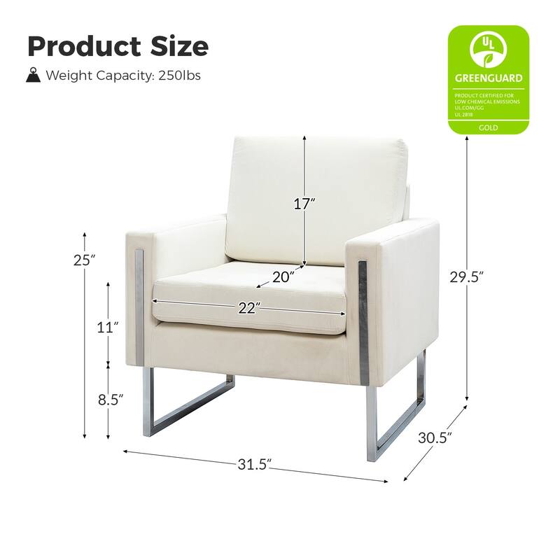 Elastus Modern Velvet Club Chair with Chic Metal Legs Set of 2 by HULALA HOME