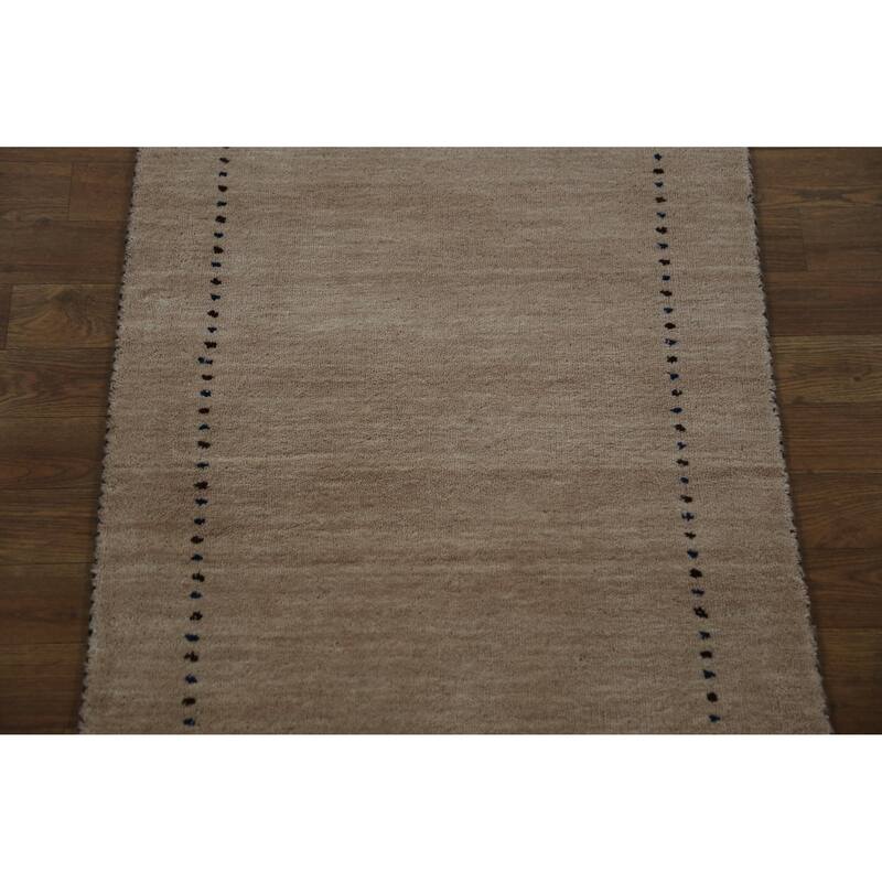 Hand Knotted Oriental 100% Wool Carpet Tribal Animal Pictorial Peach Gabbeh Runner Rug - 4' 8'' X 2' 3''