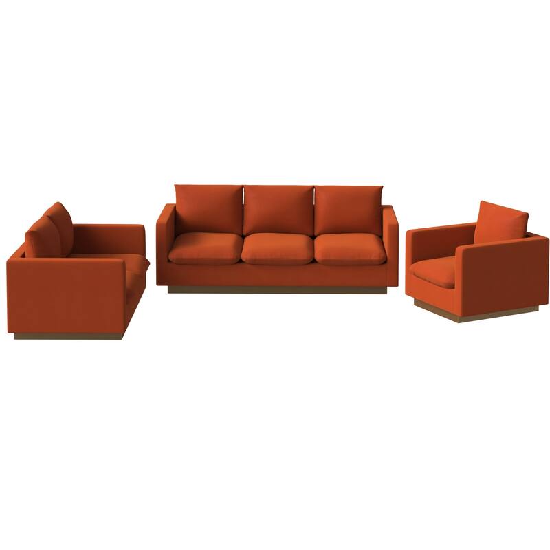 3-Piece Velvet Sofa Set with Brushed Gold Stainless Steel Base Nervo Series