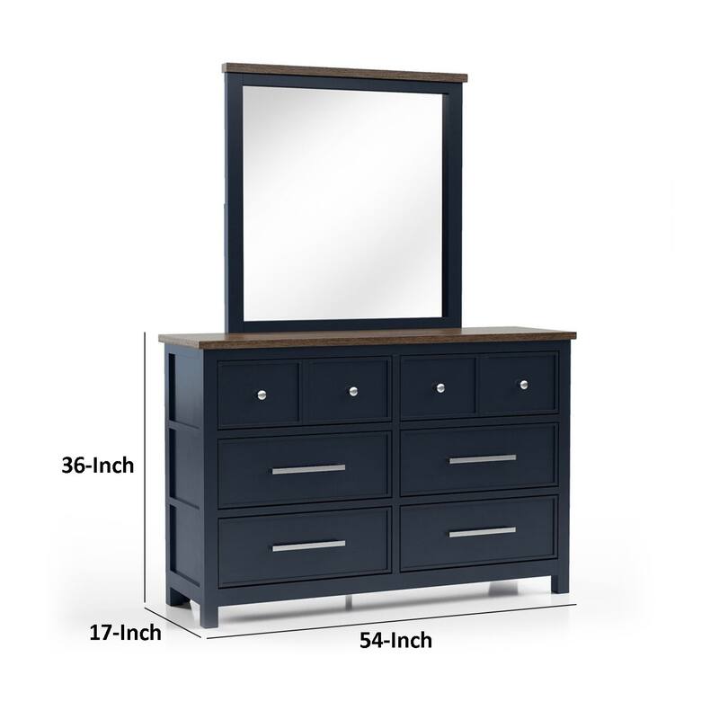 Tela Wide Dresser, 8 Drawers w Metal Handles, Blue Solid Pinewood