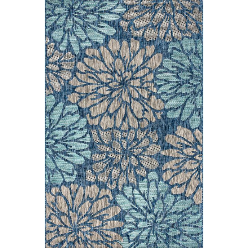 JONATHAN Y Floral Textured Weave Indoor/Outdoor Area Rug - 3 X 5 - Navy/Aqua