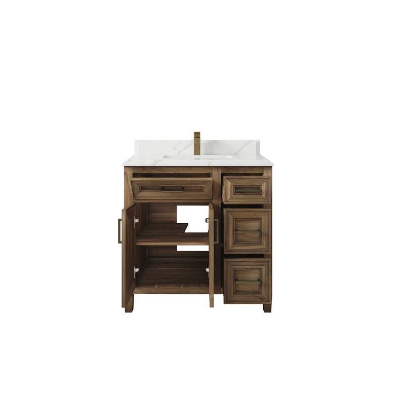 Willow Collections 36 in. W x 22 in. D Santa Monica Teak Bathroom Vanity Center with Countertop