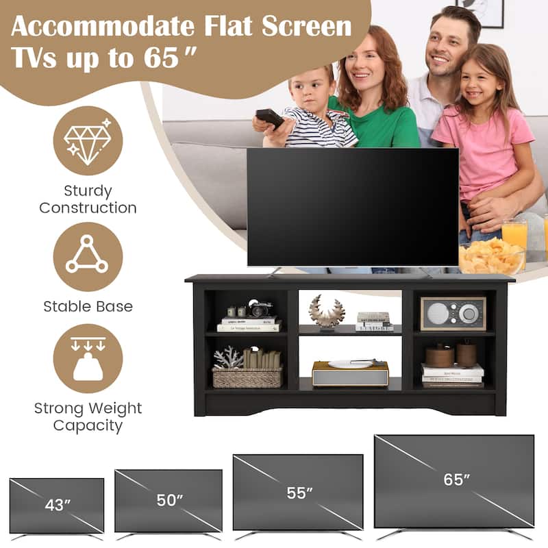 Engineered Wood 65 inches TV Stand with 6 Storage Cubby Shelves and Fireplace Space - 58" x 16" x 24.5"