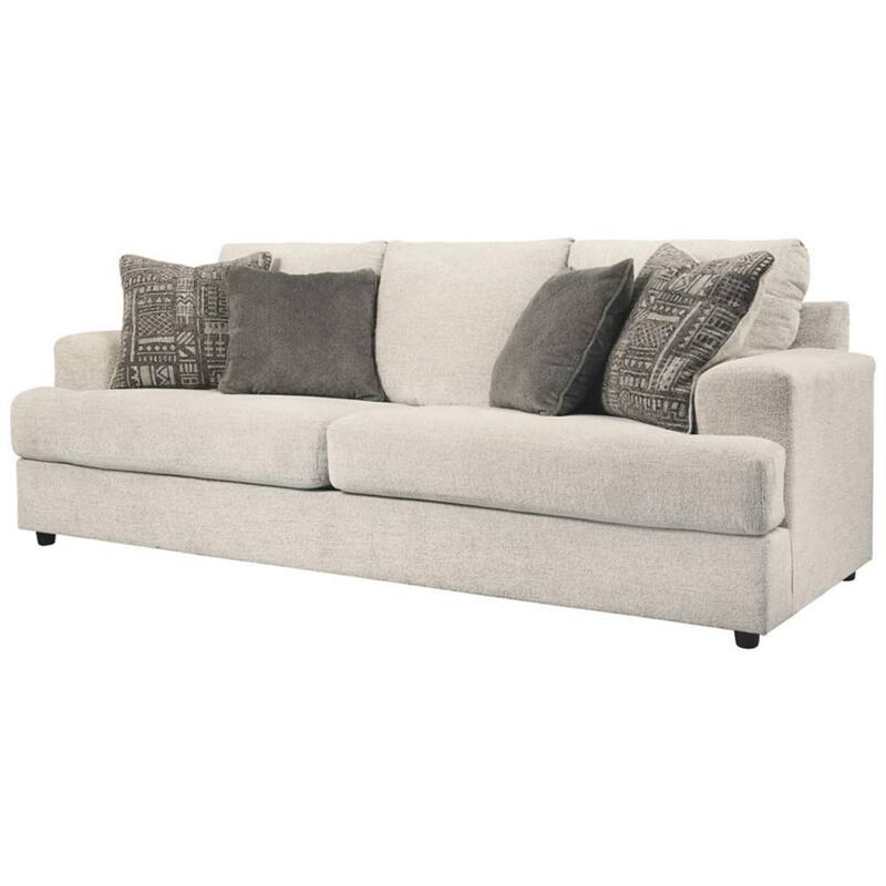 Tren 96 Inch Queen Sleeper Sofa, 4 Jacquard Pillows, Beige Polyester