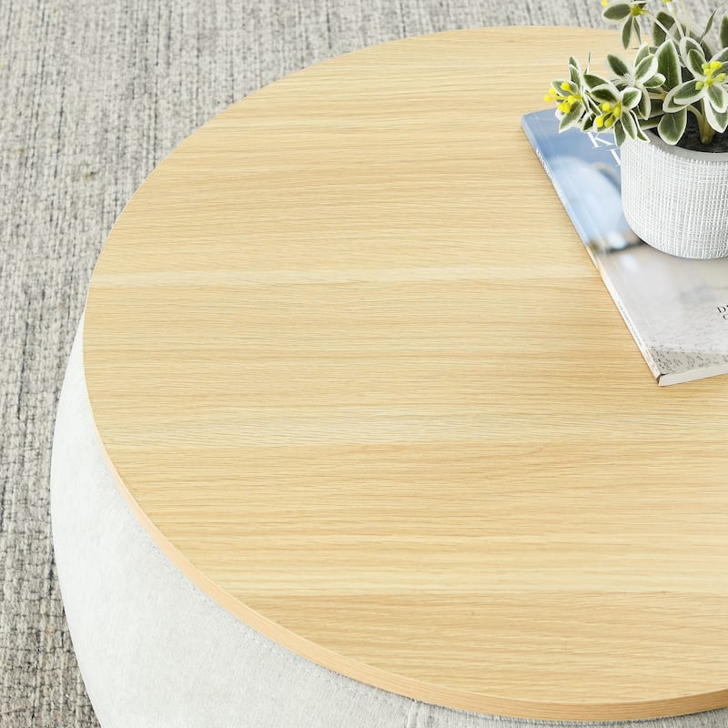 Roomfitters Round Storage Ottoman with Small Seat, 2-in-1 Design Serves as End Table or Footrest, Accent Furniture