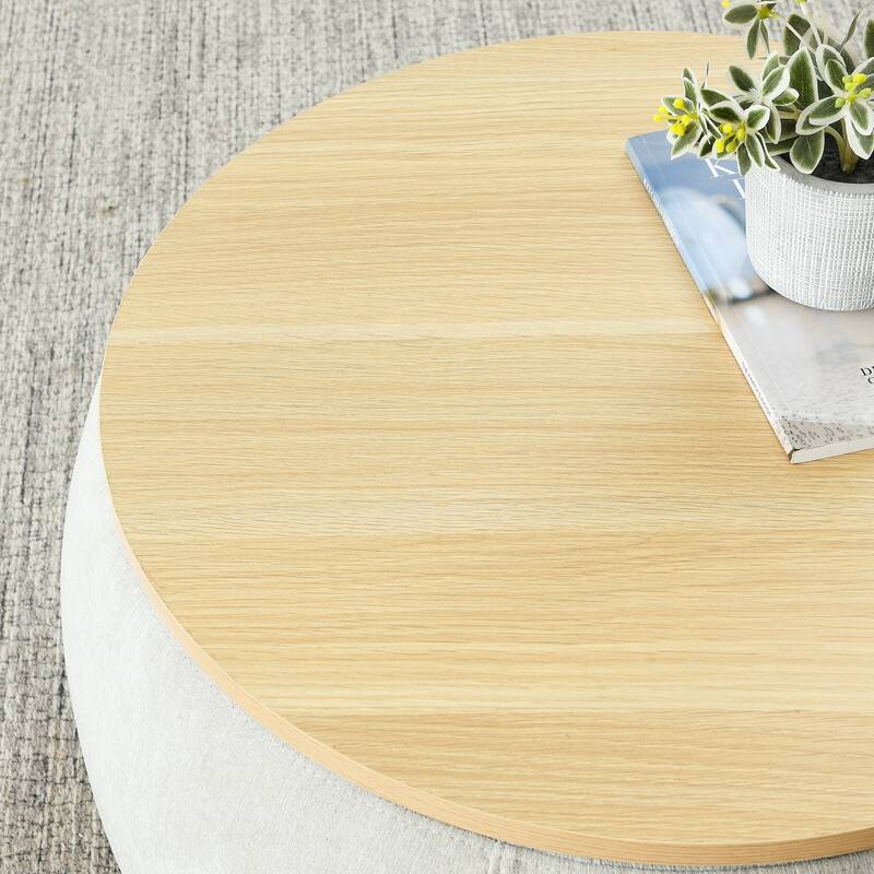 Woven Rattan Upholstered Ottoman with Storage and 2 in 1 Function