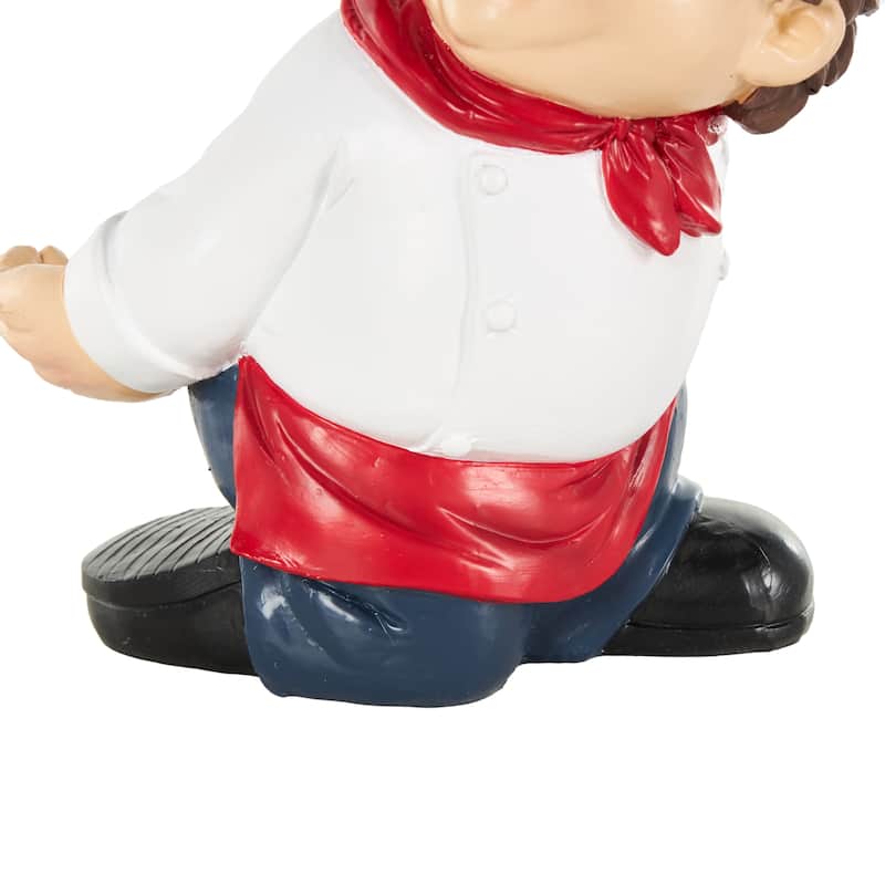 Polystone Chef Kitchen Decorative Figurine Single Bottle Wine Holder with Red Accents - White - Roche River Decor