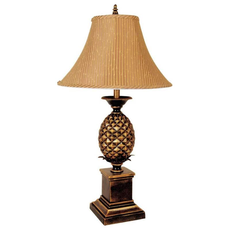 Gold Metal Pineapple Lamp with Fabric Shade for Home Decor - 18" x 18" x 32" - Gold