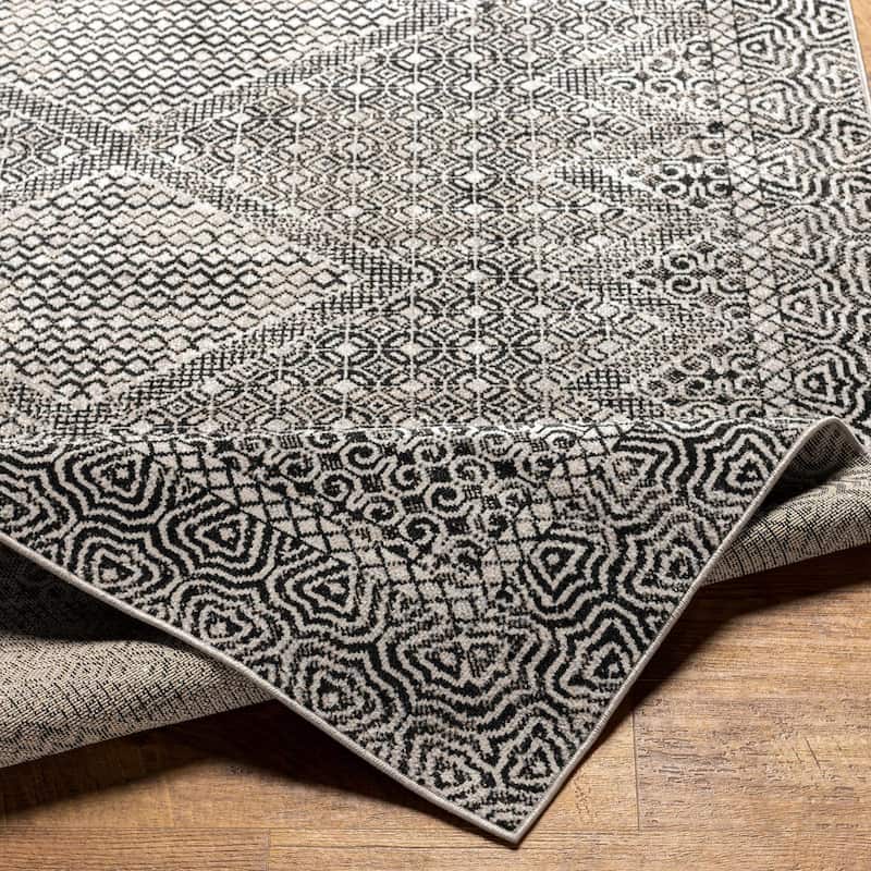 Hauteloom Consuelo Living Room, Bedroom Machine Washable Area Rug - Black, Gray, Light Gray - 7'10" x 10' - 7'10" x 10'