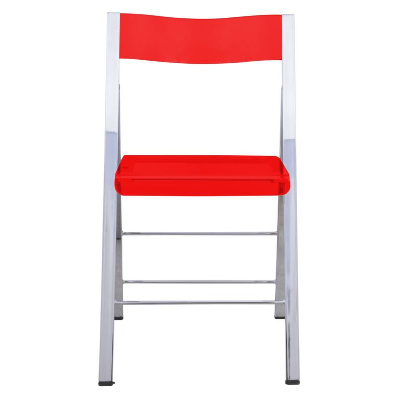 LeisureMod Menno Modern Acrylic Folding Chair - Red - 4 x 30 x 16.5