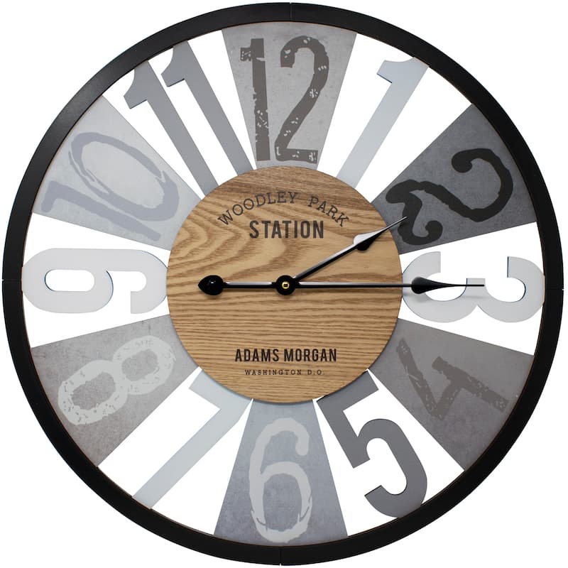Large Wall Clock 24" Decorative, Office, Analog Modern Farmhouse Style - Grey