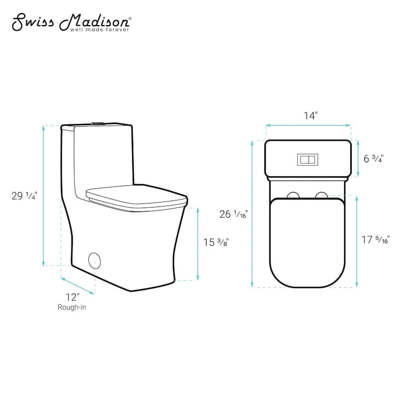 Bastille One Piece Square Toilet Dual Flush 1.1/1.6 Gpf With 10" Rough In - 27.15" x 14.75" 29.15"