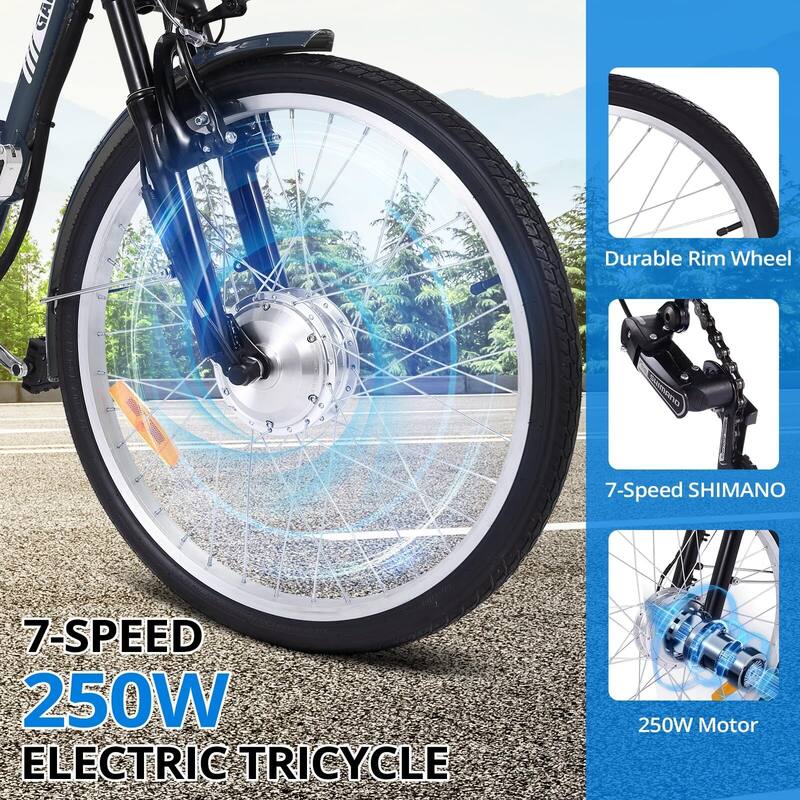 Electric Trike, 7-speed adult electric tricycle, folding electric tricycle with basket