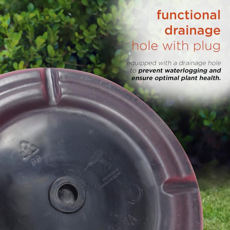 Alpine Corporation 13" Red Round Striped Planter w/ Drainage Hole/Plug