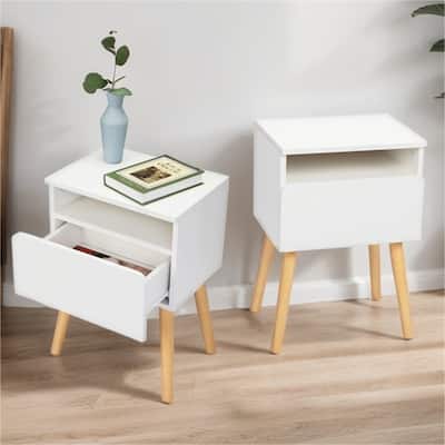 Modern Nightstand with Drawer and Shelf (Set of 2)