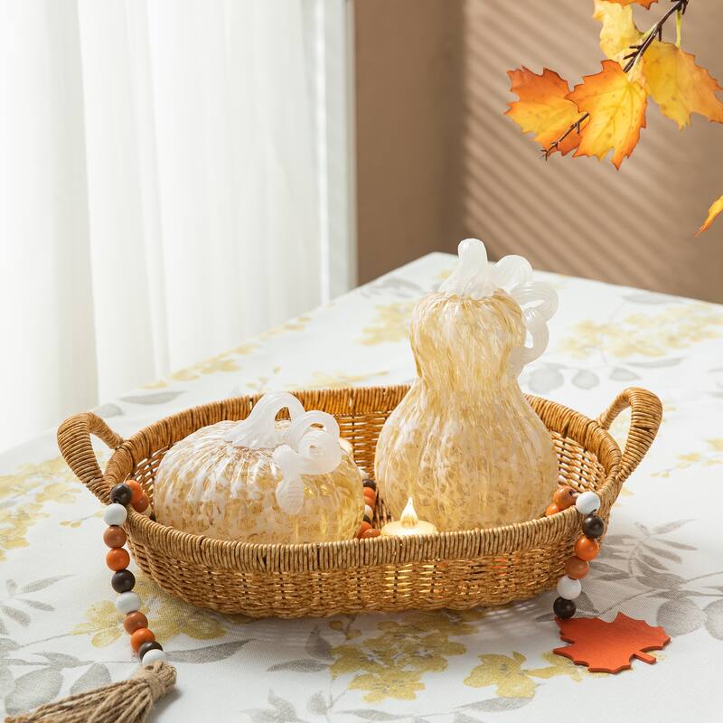Glitzhome Fall Harvest Amber Dots Glass Pumpkin Thanksgiving Decorating