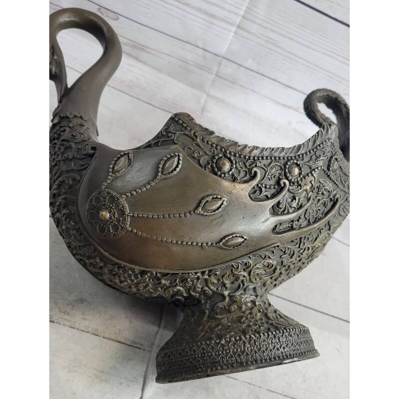 Swan Shaped Bronze Bowl Sculpture Candy Dish Vessel Signed Original Art By Vitaleh