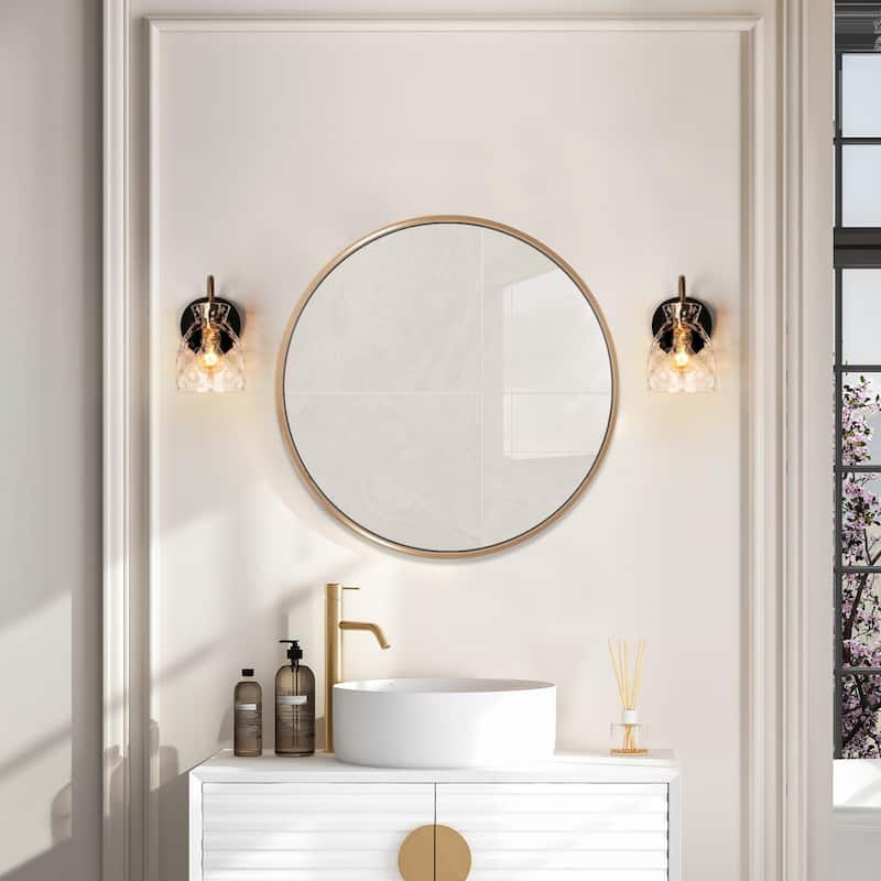 Elisie Modern Black Brass 1-Light Bathroom Wall Sconce Farmhouse Wall Light with Water Glass