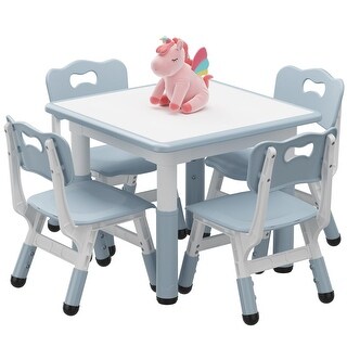Kids Table and 4 Chairs Set with Graffiti Desktop