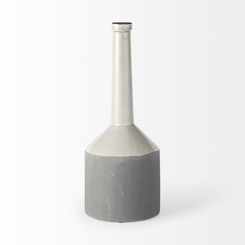 HomeRoots 16" Gray and Off White Ceramic Tall Jug Vase
