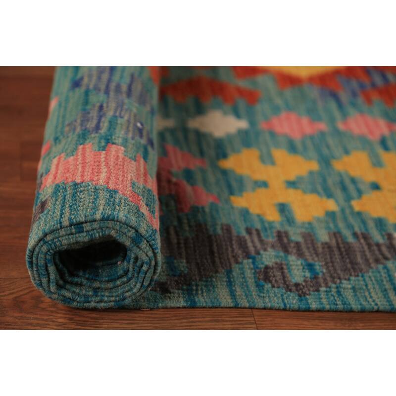 Geometric Kilim Oriental Area Rug Hand-Woven Tribal Wool Carpet - 8'5"x 11'6"