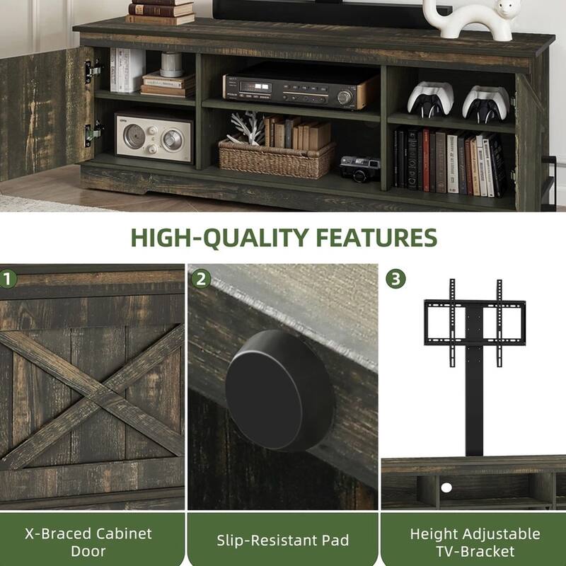 Farmhouse TV Stand with Mount for 45/55/60/65/70 inch TVs Dark Oak - 58 inches