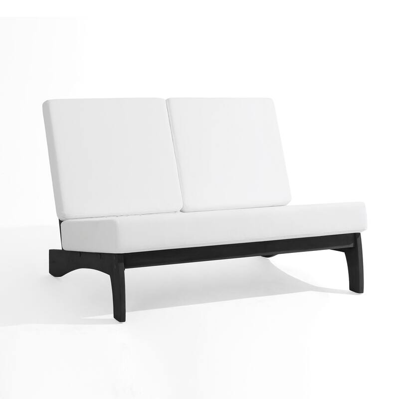 4Piece Wood Outdoor Loveseat Chair Conversation Set with Table Cushion