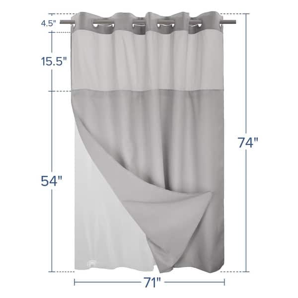 dimension image slide 0 of 19, No Hook Slub Linen Texture Shower Curtain with PEVA Snap-in Liner