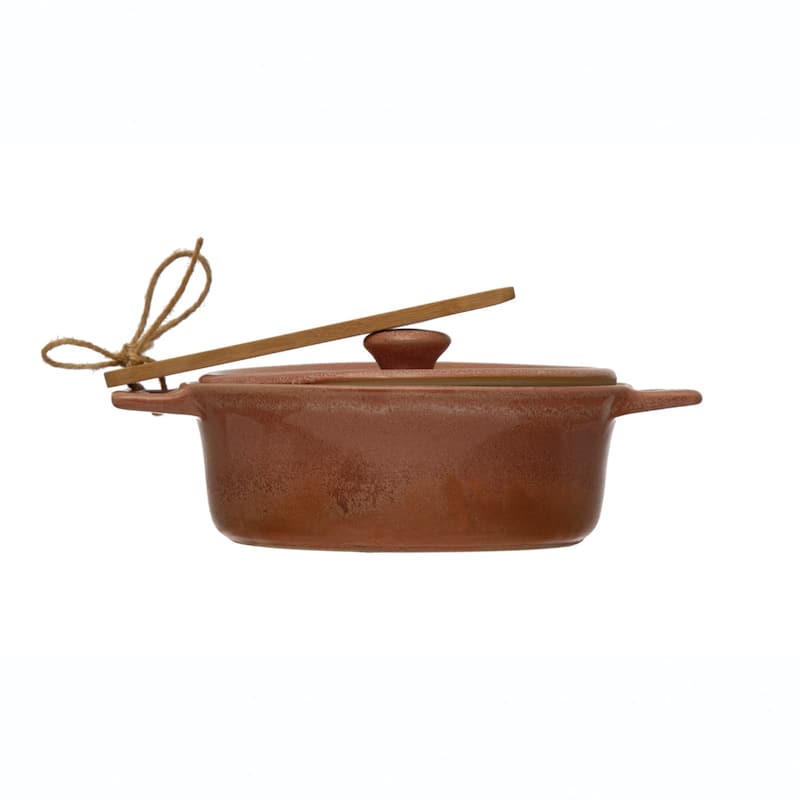 Stoneware Brie Baker with Bamboo Spreader - Pink