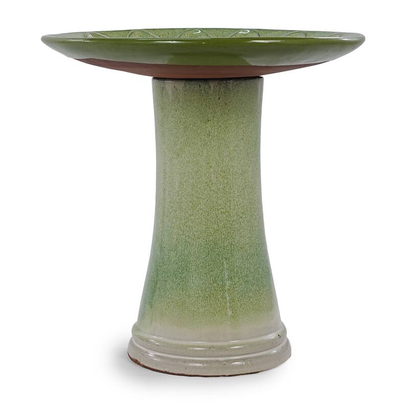 Handmade Green Gradient Glaze Ceramic Bird Bath, 16.93 inch Diameter 18.11 inch Height, Lightweight & Weather-Resistant