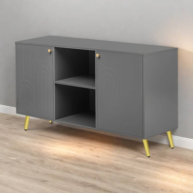 53.1"Modern TV Stand with Gold Metal Legs with Open Shelves and Cable Management - Gray