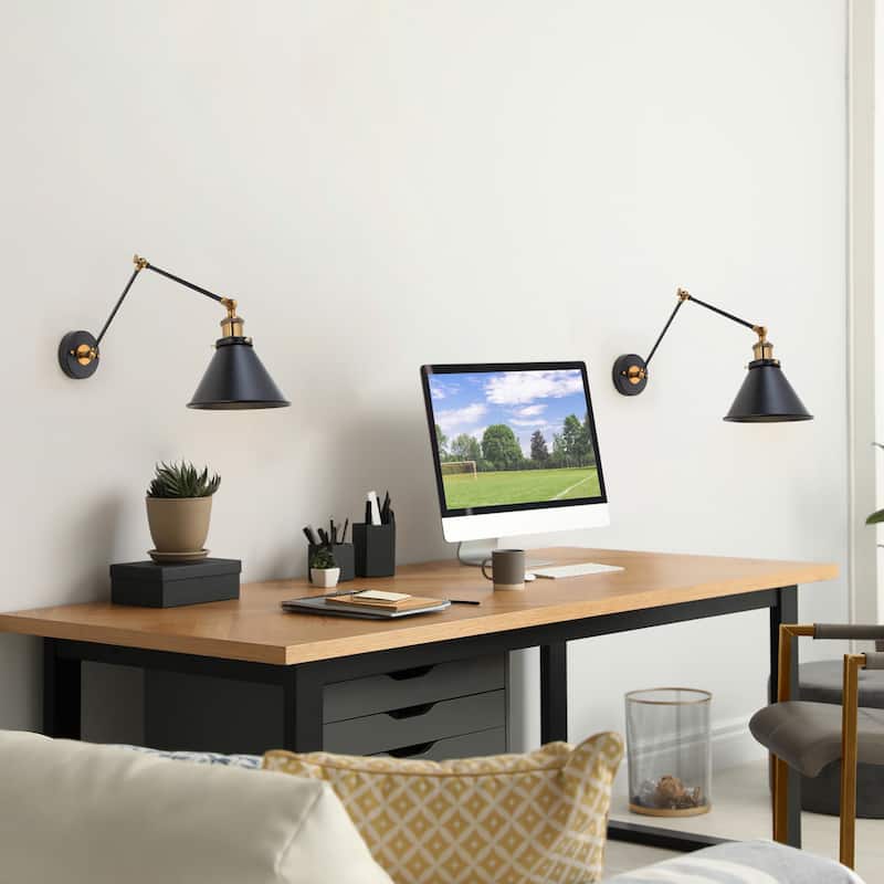 Set of 2 Modern Farmhouse Black Swing Arm Lights Plug-in/Hardwired Wall Sconces - L21" x W7.3 "x H8"