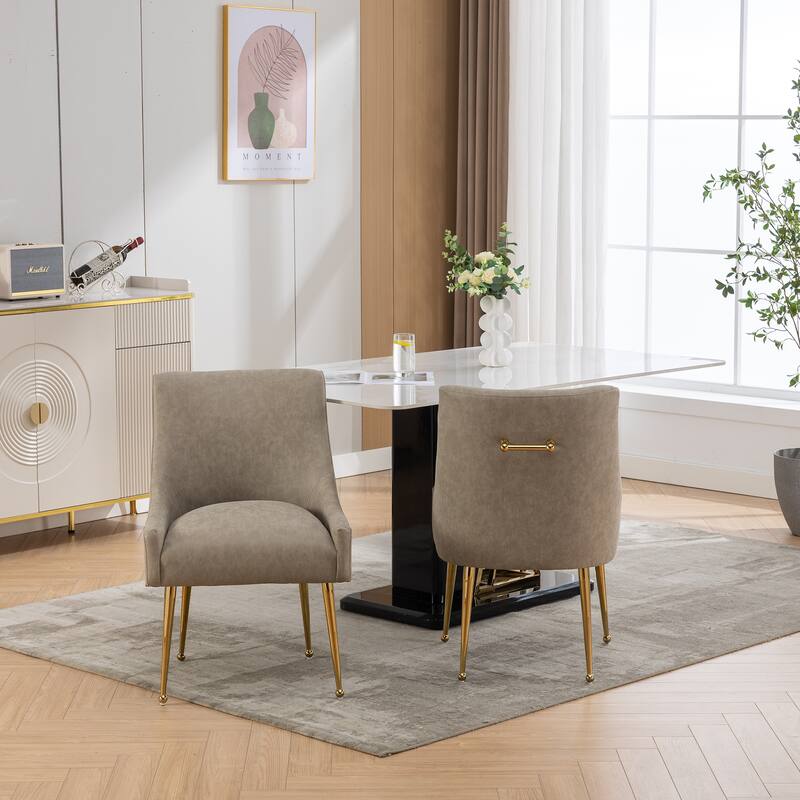 SEYNAR Modern Glam Boucle Pleated Velvet Dining Chair or Vanity Chair Set of 2 with Rear Handle