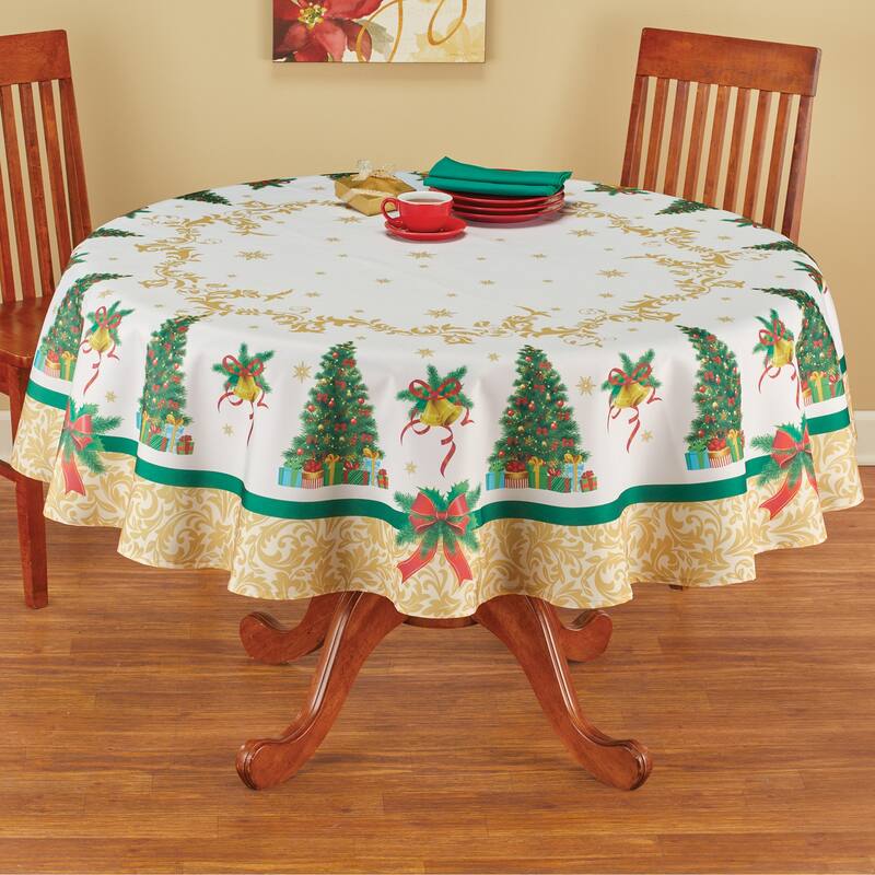 Beautiful Festive Christmas Tree Printed Tablecloth - Round