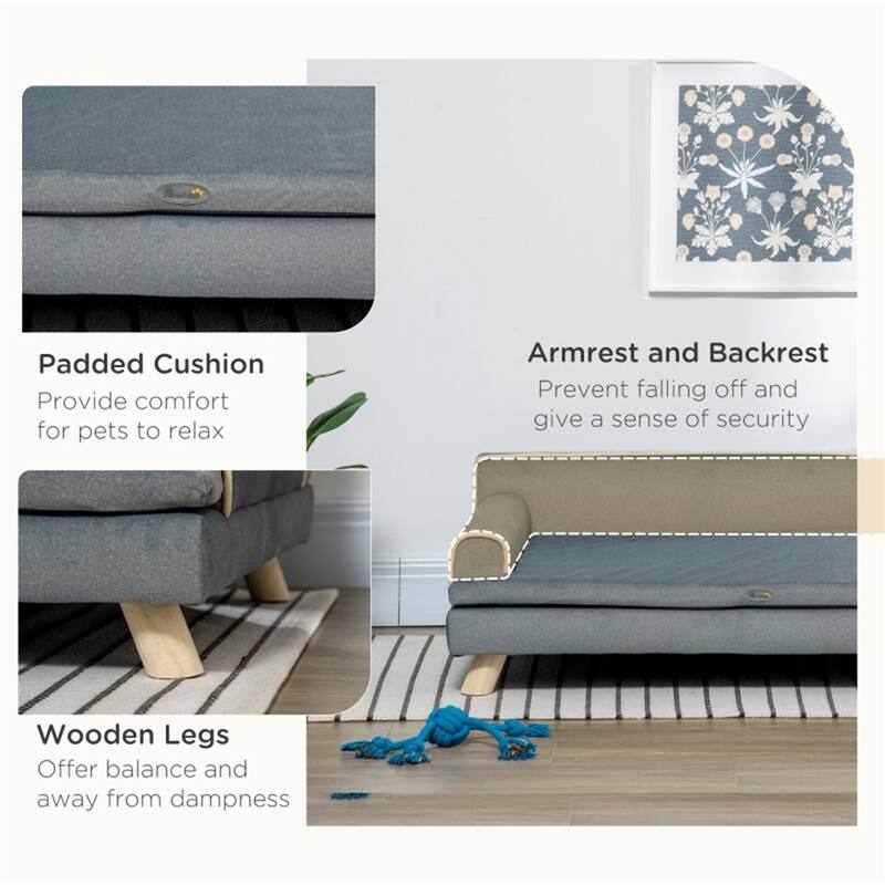 Elevated Chenille Dog Bed with Removable Washable Cover Pinewood Legs for Dogs Up to 55 lbs Pewter