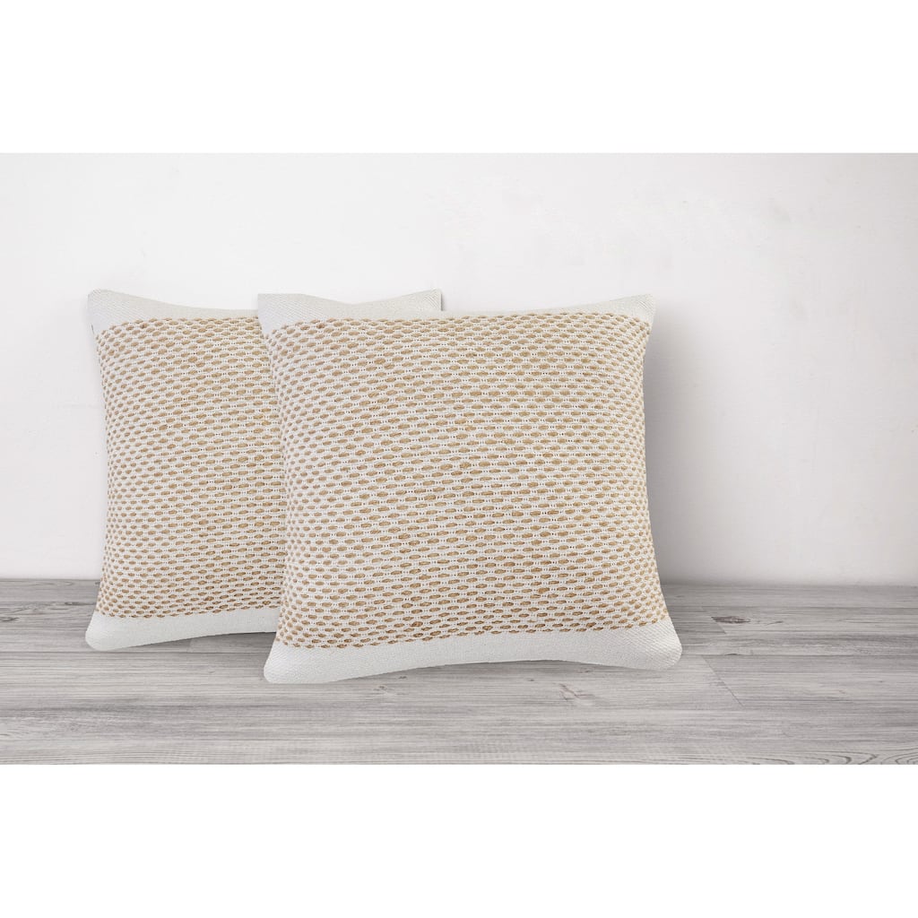 Sevita Reed Natural/White Bordered Cotton Throw Pillow, Set of 2