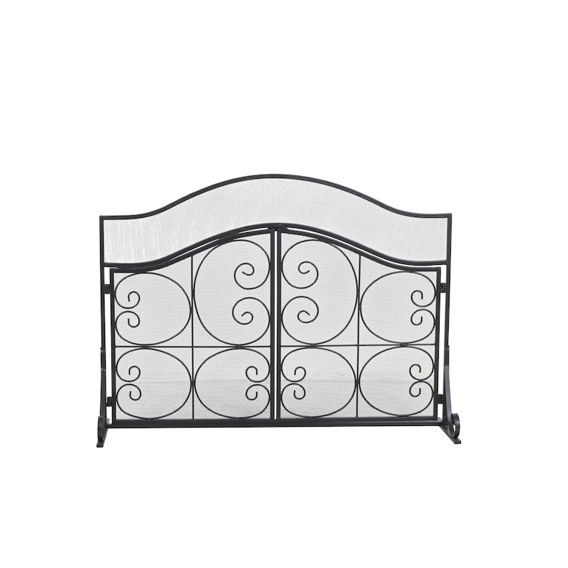Metal Scroll Arched 1 Panel 2 Door Fireplace Screen with Mesh Backing - Black - Roche River Decor