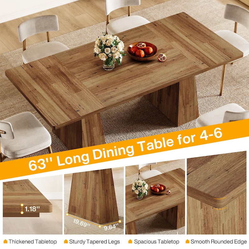 63 Inches Farmhouse Kitchen Dining Table for 4-6