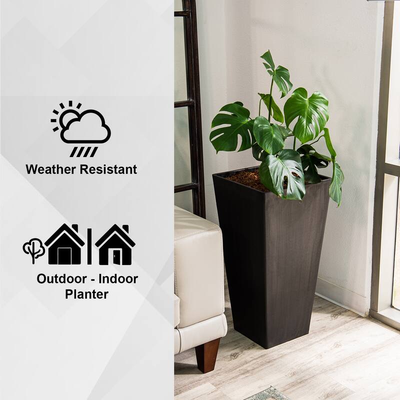 XBrand Modern 28-Inch Square Planter, Modern Tapered Planter Perfect for Indoor & Outdoor Planter, Patio Décor, Set of 2