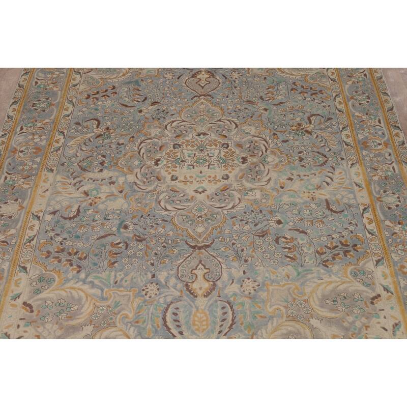 Blue Floral Tabriz Persian Rug Handmade Traditional Wool Carpet - 6'7"x 9'7"