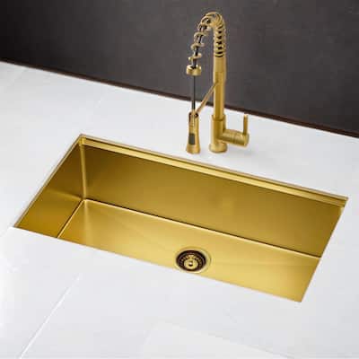 32" Gold Undermount Workstation Sink - 16G Stainless Steel, 10" Deep