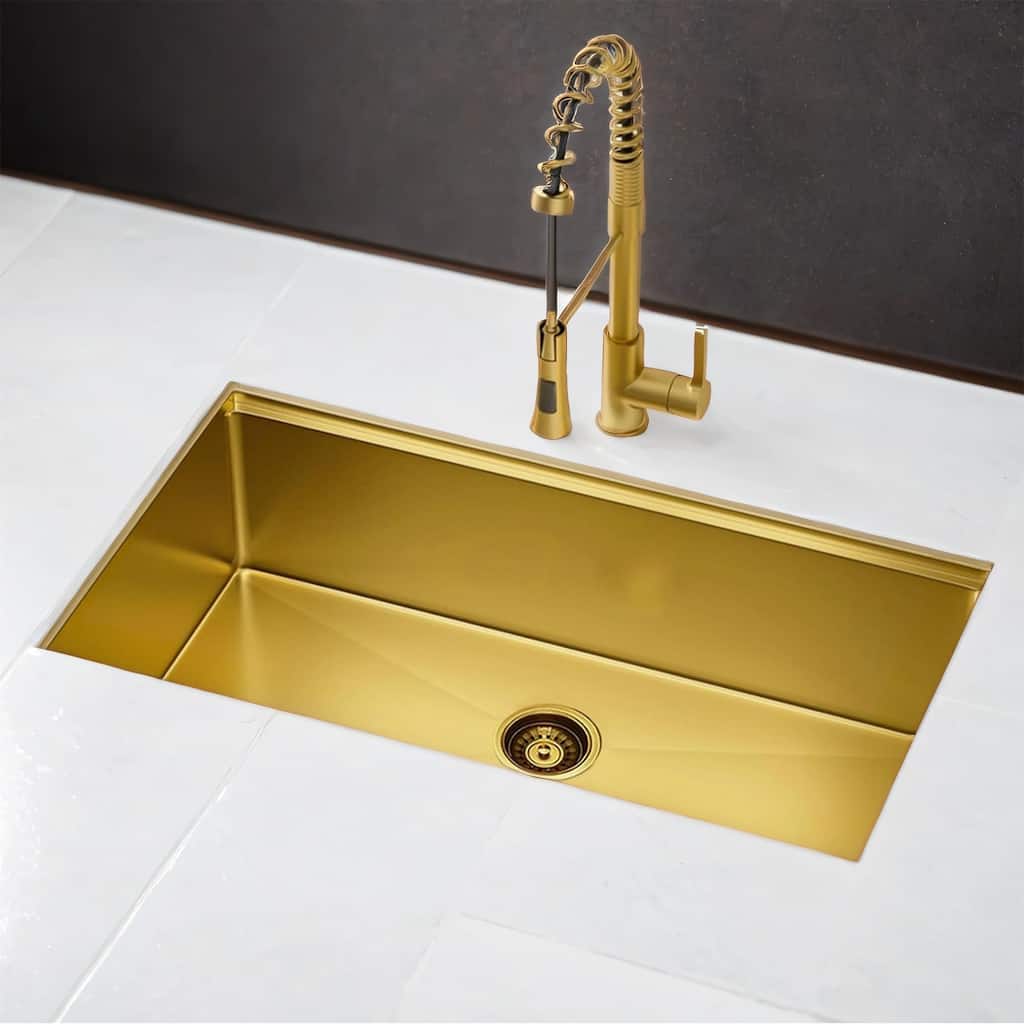 32" Gold Undermount Workstation Sink - 16G Stainless Steel, 10" Deep