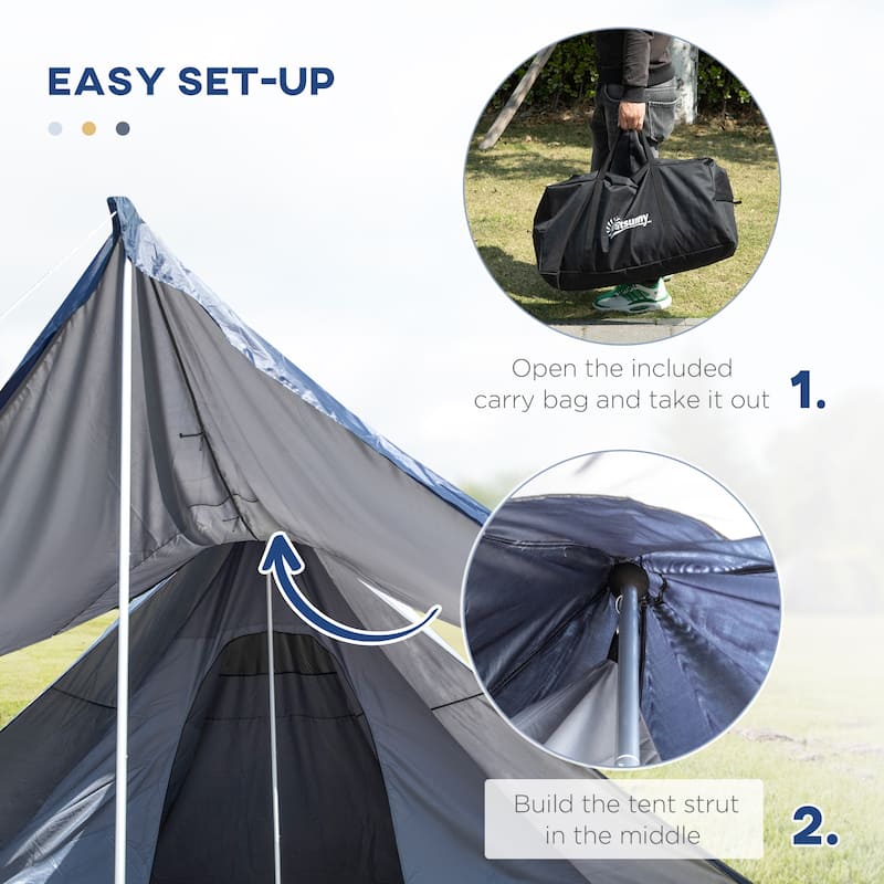 Outsunny Teepee Tent, Easy Set-Up Camping Tent with Porch Area, Floor and Carry Bag
