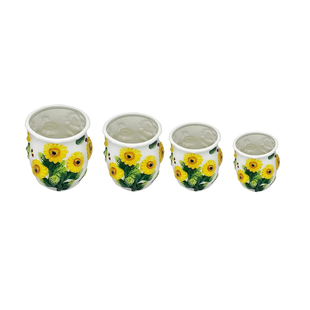 4PCs 3D Sunflower Hand Painted Ceramic Canister, Kitchen Storage