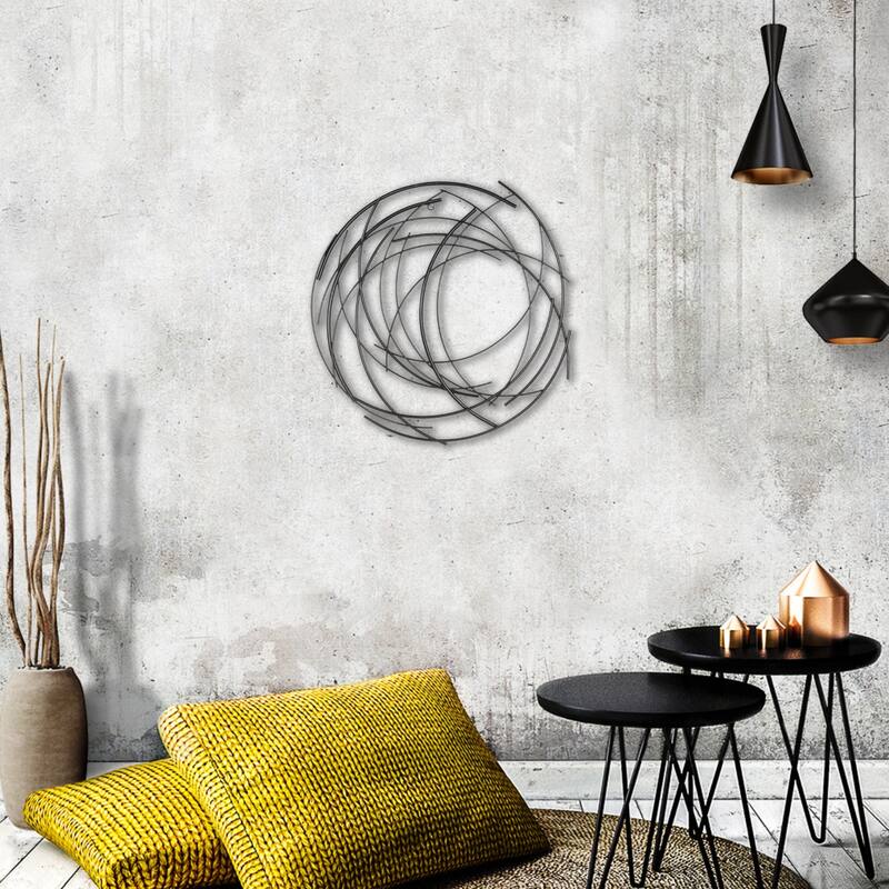Denine Metal Black Small Abstract Round Wall Art