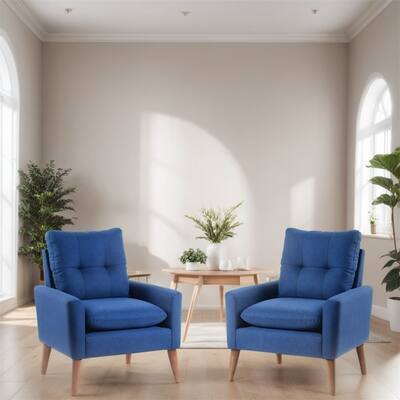 Modern Upholstered Armchair with Pillow and Wood Legs(Set of 2)