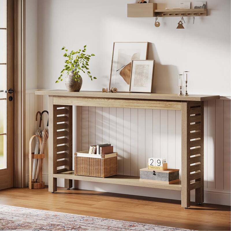 Tribesigns 2-Tier Farmhouse Console Table, Long Narrow Wood Grain Finish Entryway Table