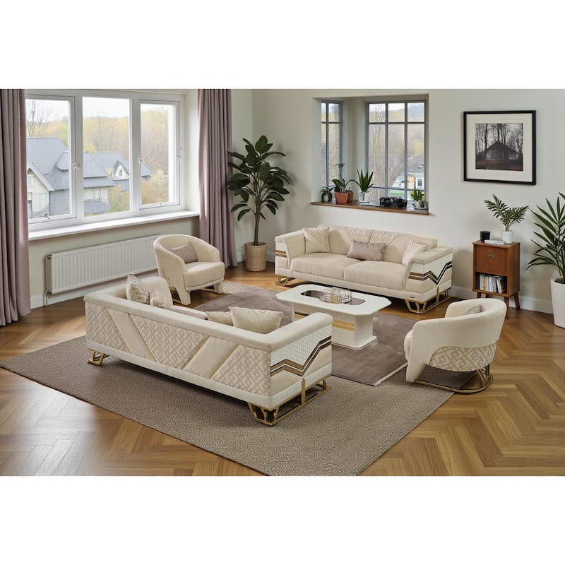 Noirline 3 Pieces Living Room Sets 1 Sofa 1 Loveseat 1 Chair - Cream