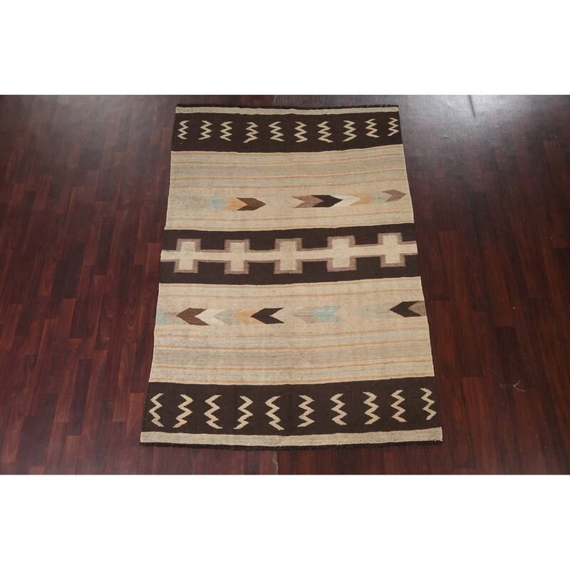 Natural Dye Kilim Geometric Tribal Oriental Area Rug Wool Flat-woven - 6'6" x 8'1"