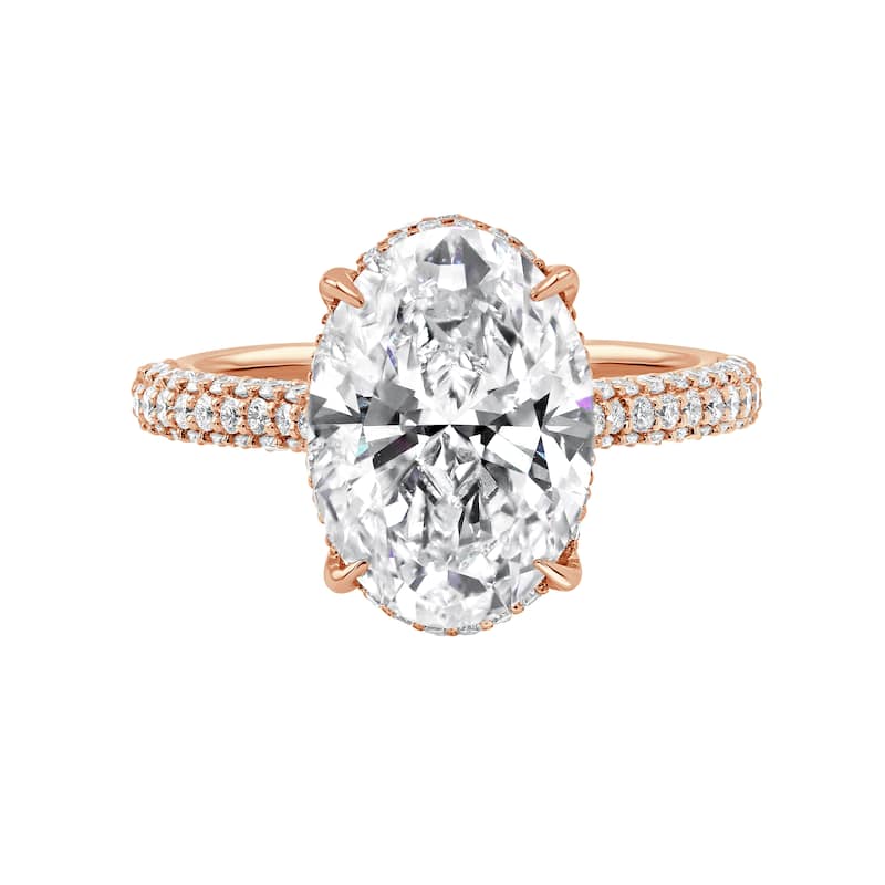 Auriya 14k Gold 5 4/6ctw Oval Double Hidden Halo Diamond Engagement Ring (F-G VS) - Rose - 6.5